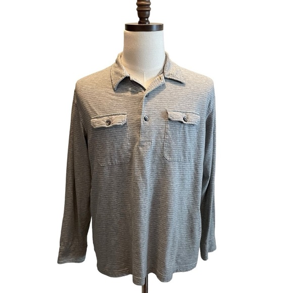 Tommy Hilfiger Other - Tommy Hilfiger Knit Henley Polo Shirt Gray stripe Size Medium vintage Y2K wool